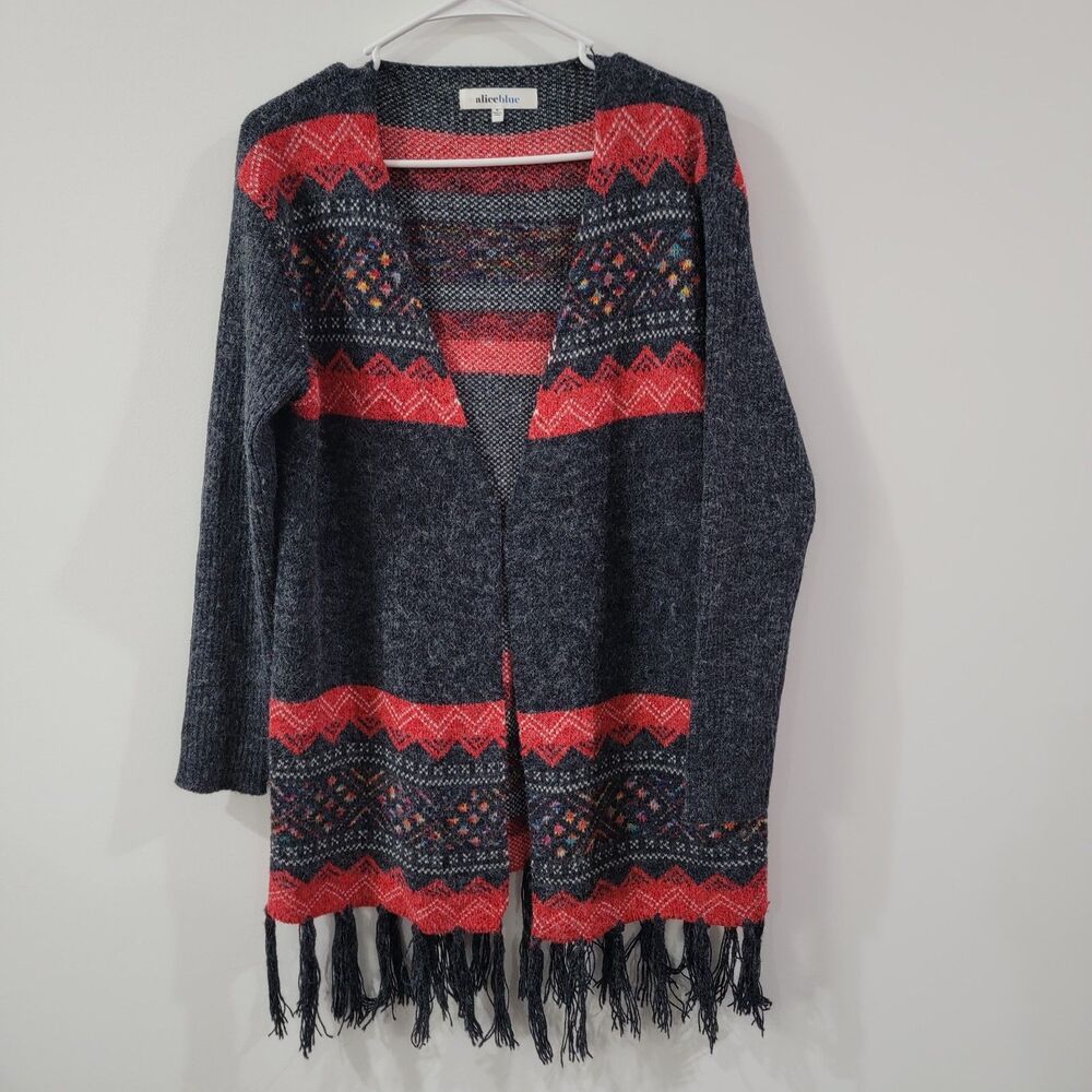 Alice Blue‎ Womens Cardigan Sweater Size Small Nordic Boho Fringe Western Indie